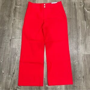 NEW Chico's Women Size 2 Vibrant Red Crop Trouser Pants Wide Leg Holiday Festive